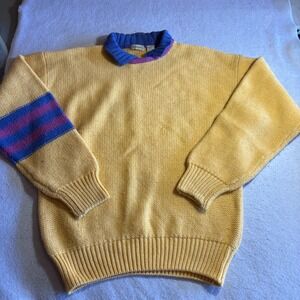 Cacharel Mens XL Yellow 100% Wool Chunky Knit Pullover Sweater Vintage 6813